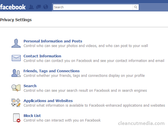 Facebook - Privacy Settings Screen